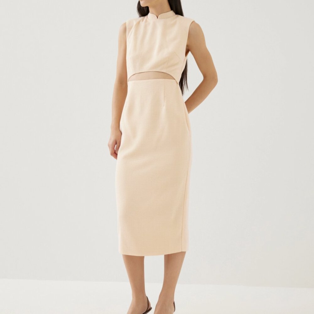 Love Bonito Agnes Shoulder Padded Tweed Mandarin Collar Midi Dress Daffodil M 6